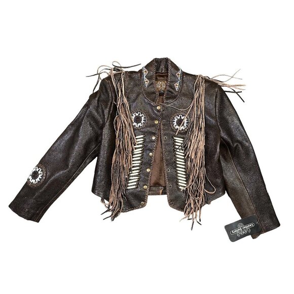 Leather Gallery Jackets & Blazers - Leather Gallery NWT Deadstock Western Cowgirl Fringe Beaded Brown Coat Sz Medium